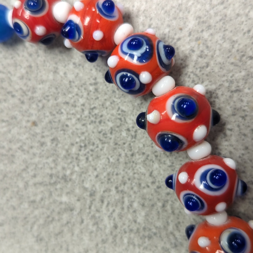 Lampwork Glass Bumpy Bead Necklace Red White Blue - Picture 7 of 7